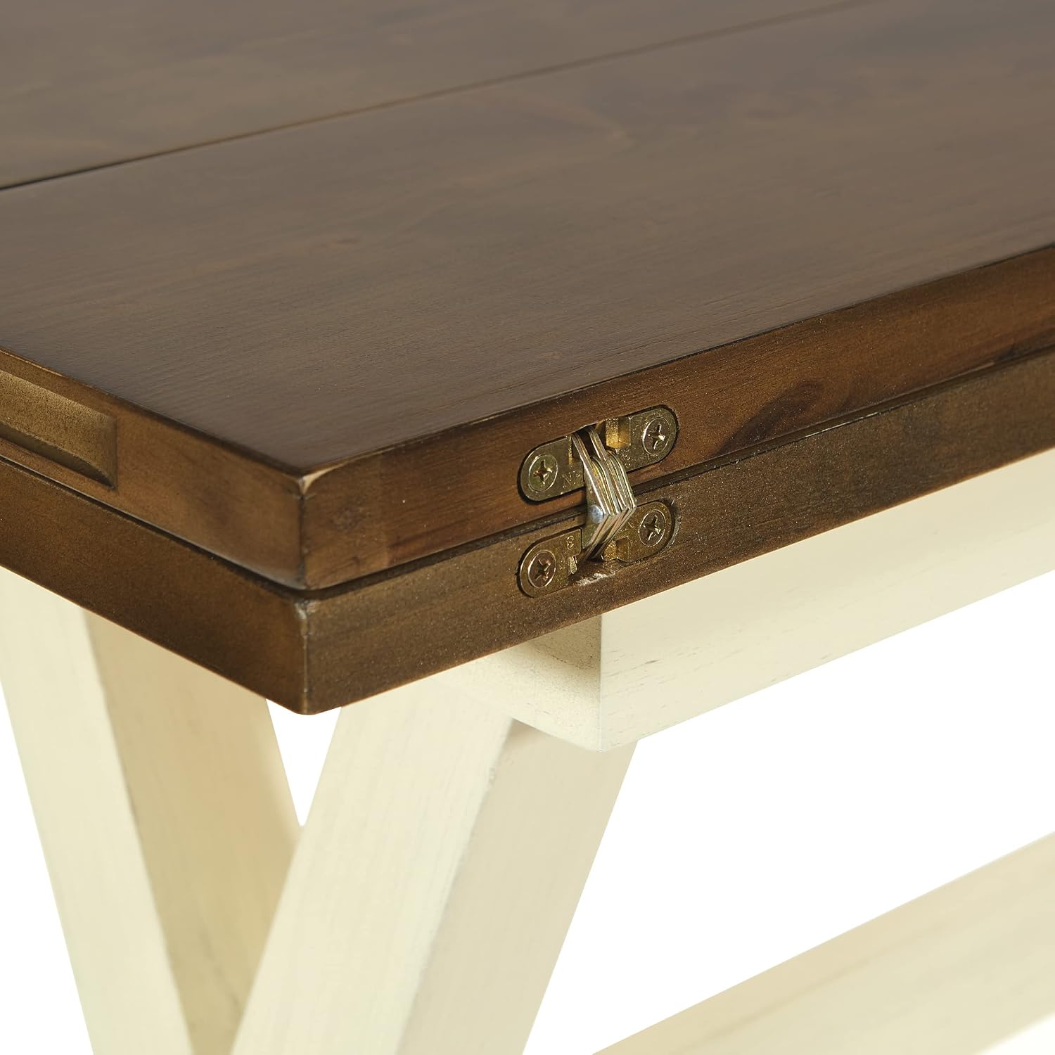 OSP Home Furnishings Albury Farmhouse-Style Flip Top Table with Two-Tone Finish, Antique White Base and Wood Stain Top