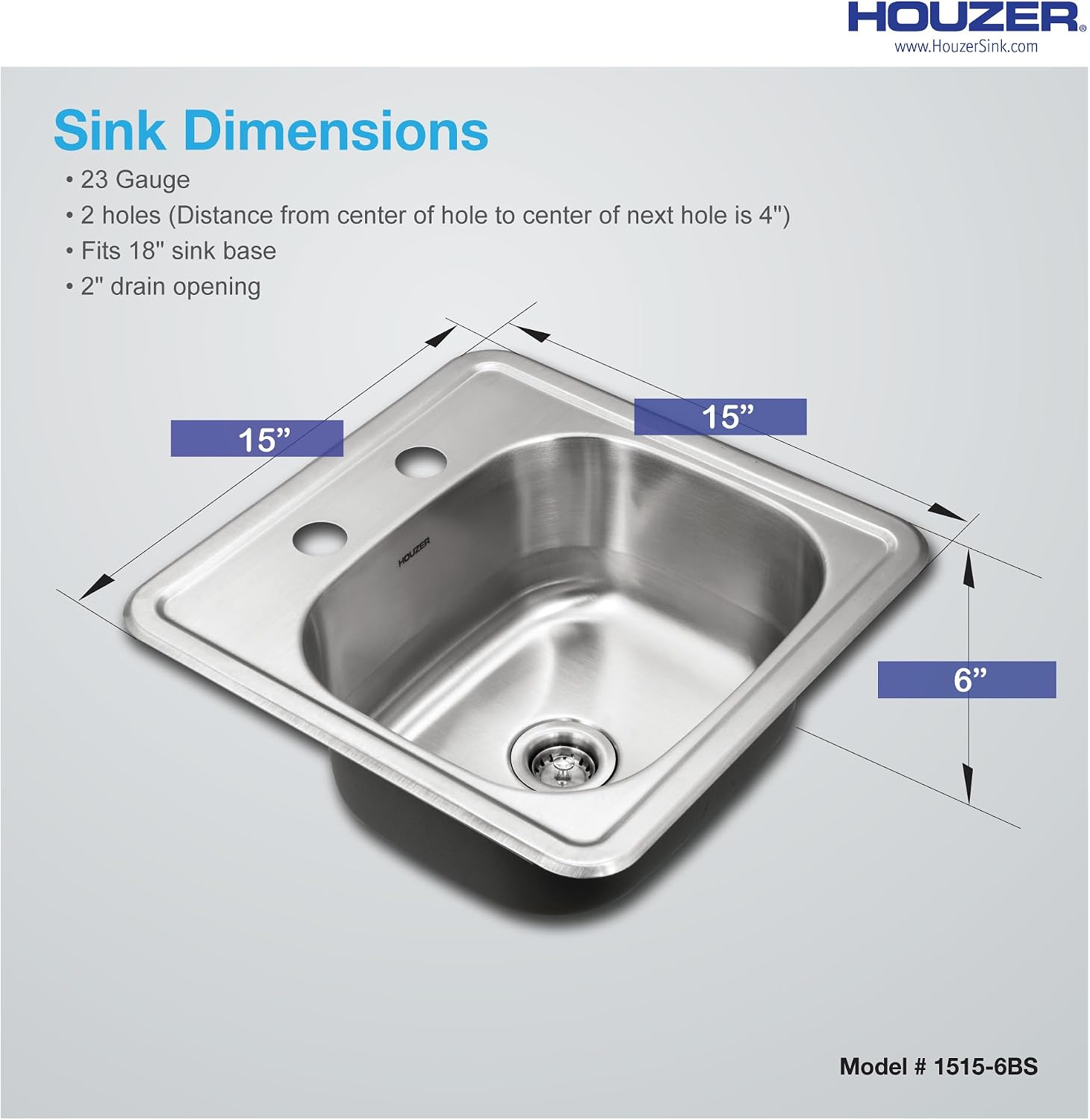 Houzer Hospitality Stainless Steel Kitchen Bar & Prep Sink - 18 Inch Drop-In Topmount Round Sink for Bar & Kitchen, Durable & Versatile, Nested 40-Pack - 1515-6BS-40
