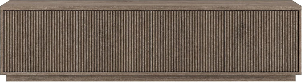 Henn&Hart Fluted TV Stand for TVs up to 85' with 2 Concealed Ribbed Storage Cabinets and Adjustable Shelves for Living Room, Family Room, or Office, Weathered Gray