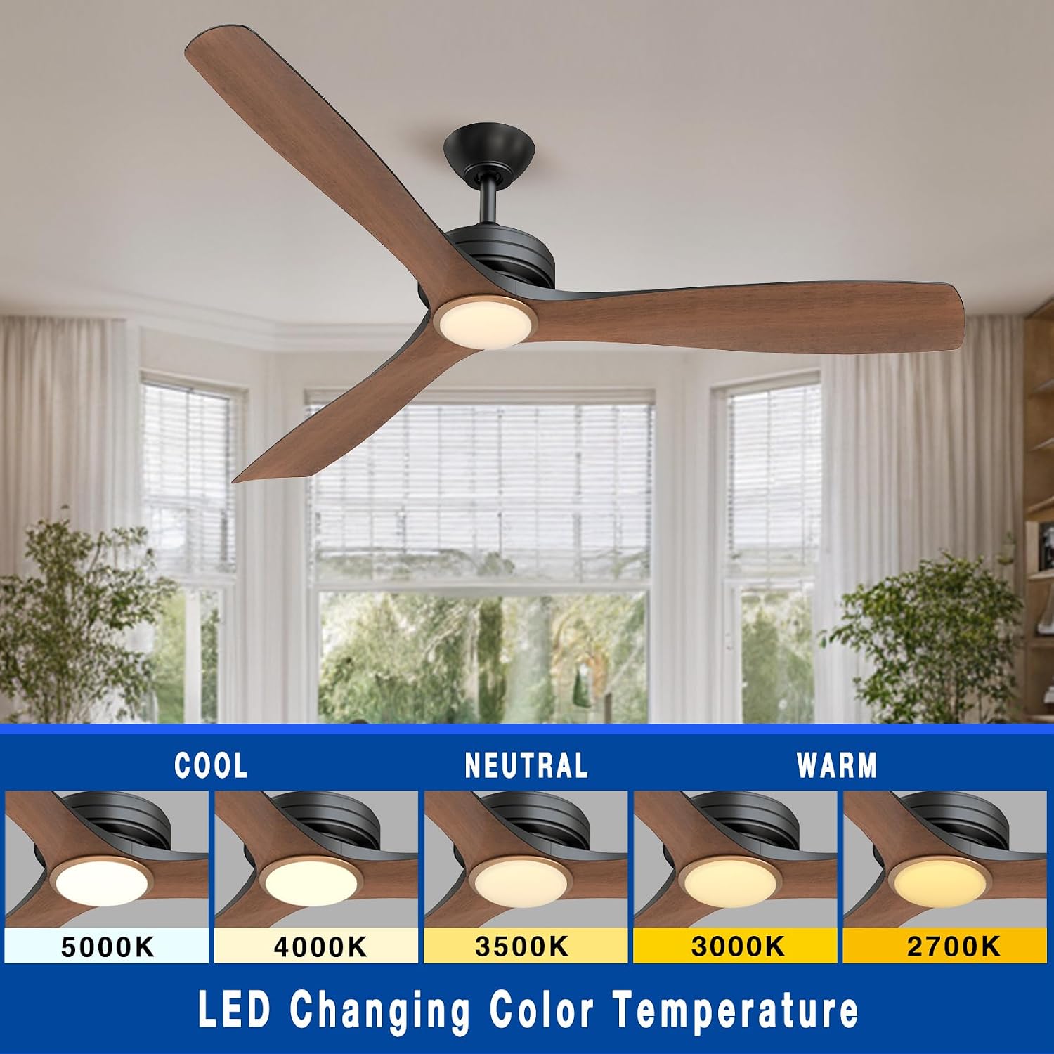 FANX 60 Inch Indoor Outdoor Ceiling Fan with Light, Quiet 6-Speed DC Motor, Dimmable 18W LED 1500 Lumens, Adjustable Color Temperature, Reversible Function, ABS Blades, Remote Control