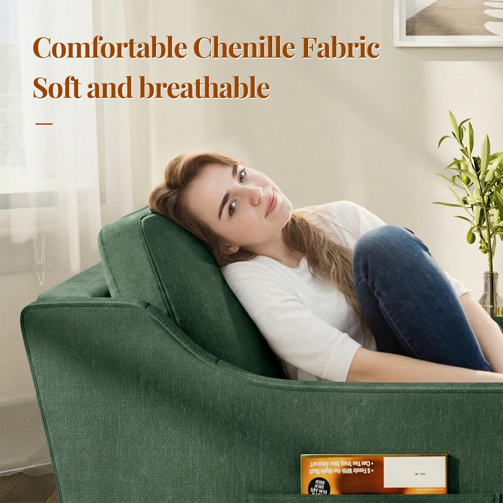 360° Swivel Accent Chair, Large Comfy Reading Chair, Square Single-Seat Armchair Upholstered Sofa with Fabric Material for Reading, Nursery, Living Room, Bedroom, Lounge, Hotel, Green