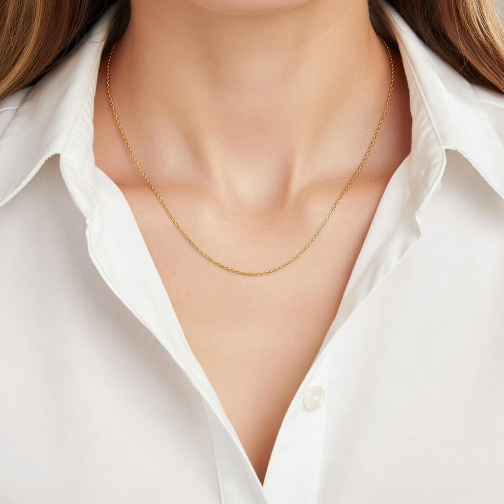 Jewelry Affairs 14k Real Yellow Gold Forsantina Chain Necklace, 1.5mm