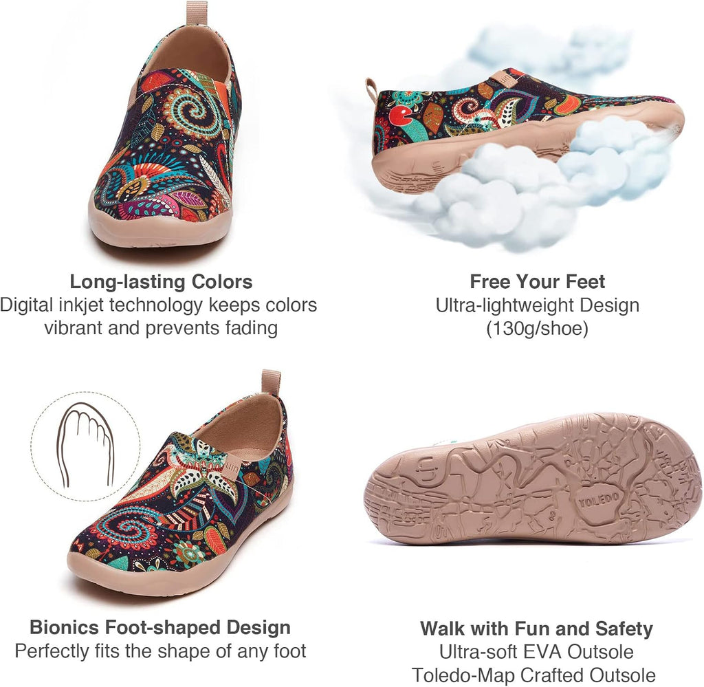 UIN Women's Slip On Shoes Colorful Comfortable Lightweight Art Travel Sneakers Casual Floral Stylish Everyday Loafers