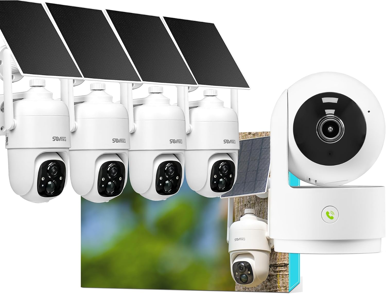 Vicohome AI 2K Outdoor Solar Battery Security Cam & Indoor Plug-in Cam System, Two Way Audio, Motion Detection, 360° View, Easy to Setup, Color Night Vision, Audible Siren, 180 Days Exchange Policy
