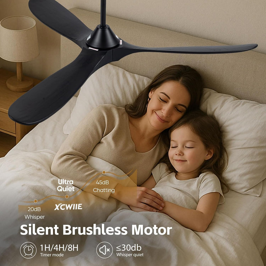 60 inch Black Outdoor Ceiling Fan for Patios without Lights Damp Rated, Large Airflow Smart Ceiling Fan with Alexa/Remote/App Control, Outdoor Wood DC Fan No Light for Commercial Indoor Exterior Porch
