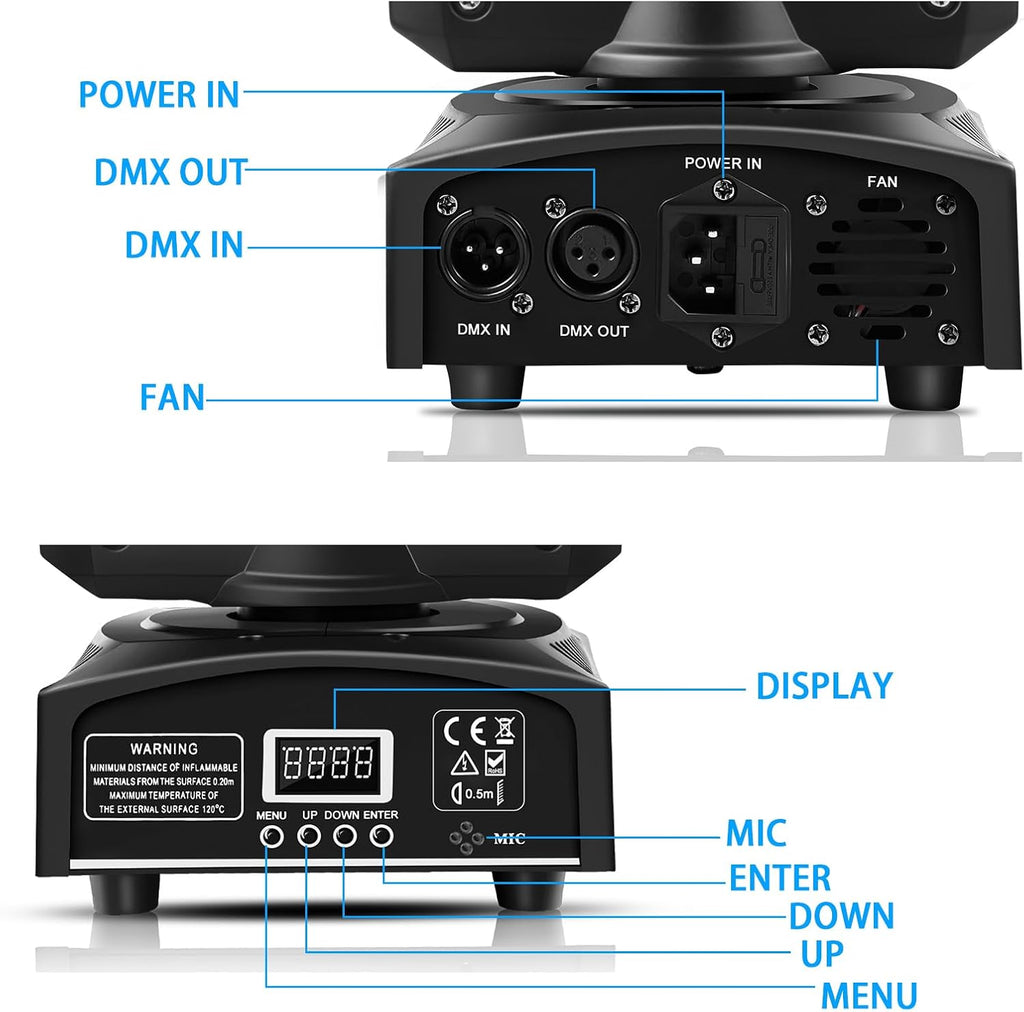 U`King Stage Lights Moving Head Lights 8 Gobos 8 Colors 11 Channels 25W Spotlights DMX 512 with Sound Activated for Wedding DJ Party Stage Lighting 2PCS