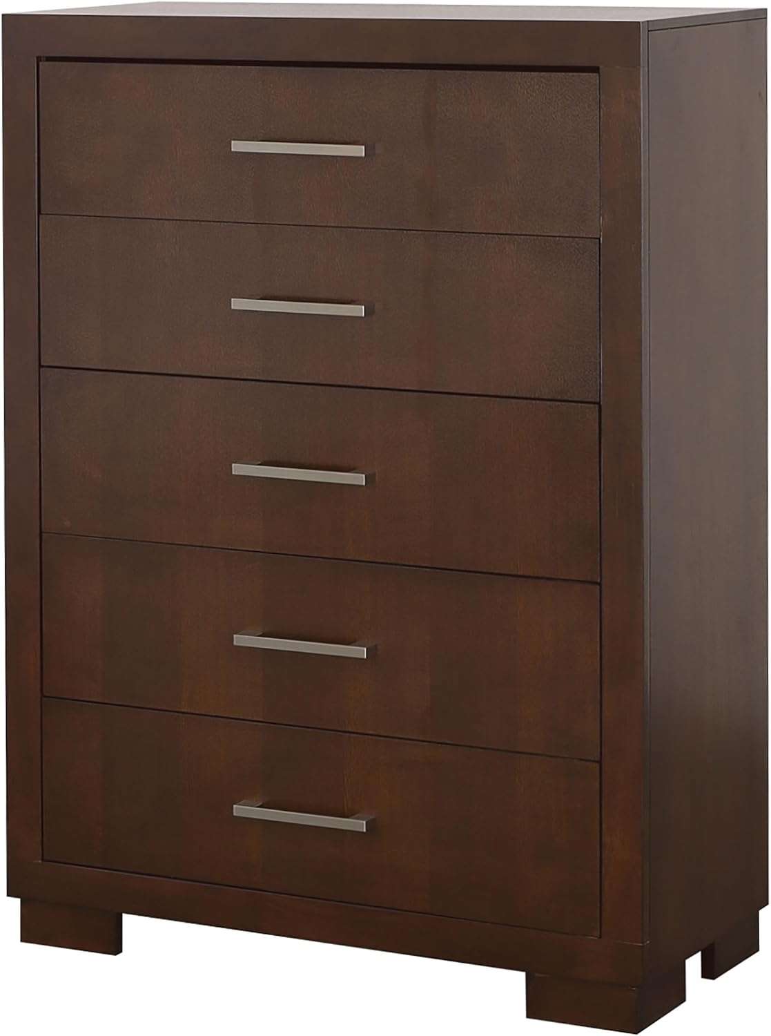 Coaster Home Furnishings - Jessica - Wood - 5-Drawer Chest with Silver Bar Handles, Felt-Lined Top Drawer and Metal Extension Glides - Contemporary - Bedroom - Cappuccino - 200715