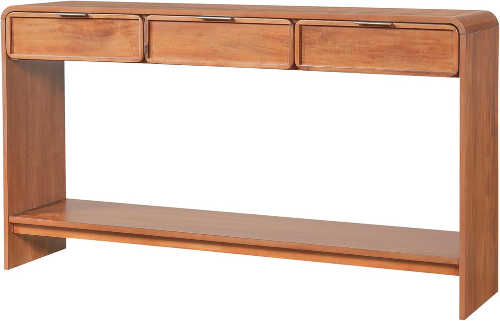 Christopher Knight Home Tida Vintage Narrow Console Table with Drawers, Solid Wood Entryway Table with Open Storage Shelf, Behind the Couch Long Sofa Table for Living Room, Brown
