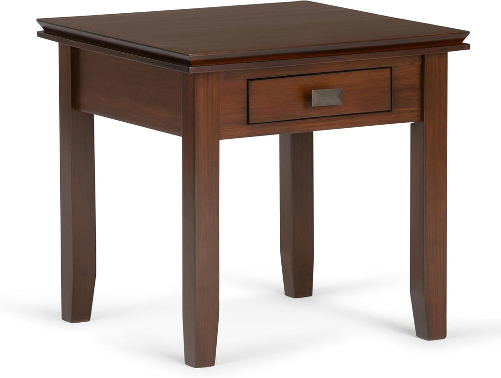 SIMPLIHOME Artisan End Table - 21 inch Wide Solid Wood Square Side Table with Drawer in Russet Brown, Transitional Nightstand or Lamp Stand for Living Room, Bedroom, or Entryway with Tapered Legs