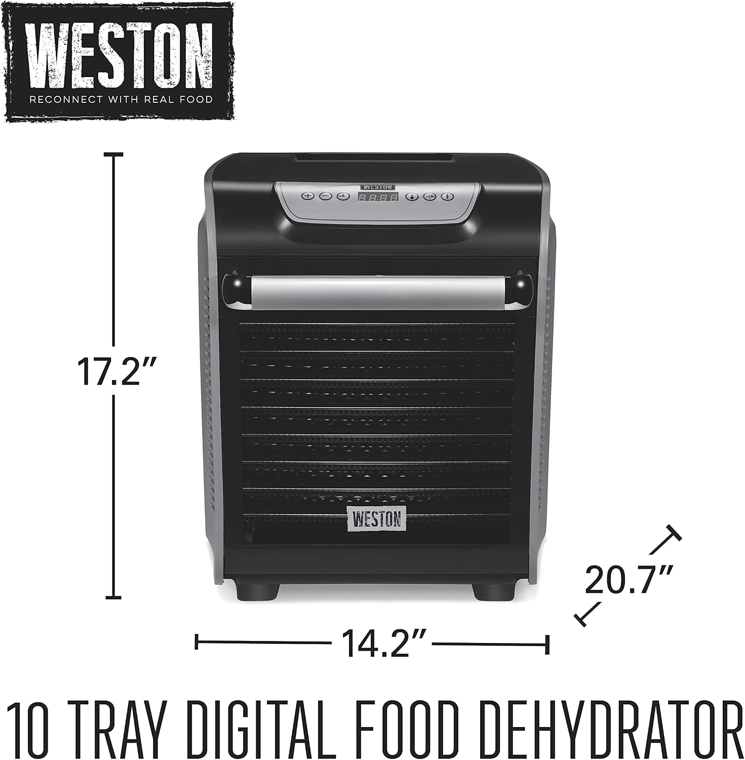 Weston Food Dehydrator Machine for Jerky, Fruit, Meat, Herbs, Vegetables, with Precision Digital Temperature Control (90-160F), 10 Stackable Trays (10.3 sq. ft.), Gray (75-1001-W)
