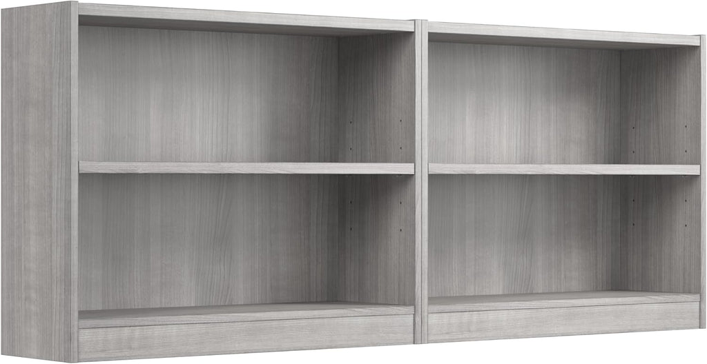 Bush Furniture Universal Small 2 Shelf Bookcase in Platinum Gray - Set of 2, Matching Storage and Display Bookshelves for Home Office or Living Room Organization