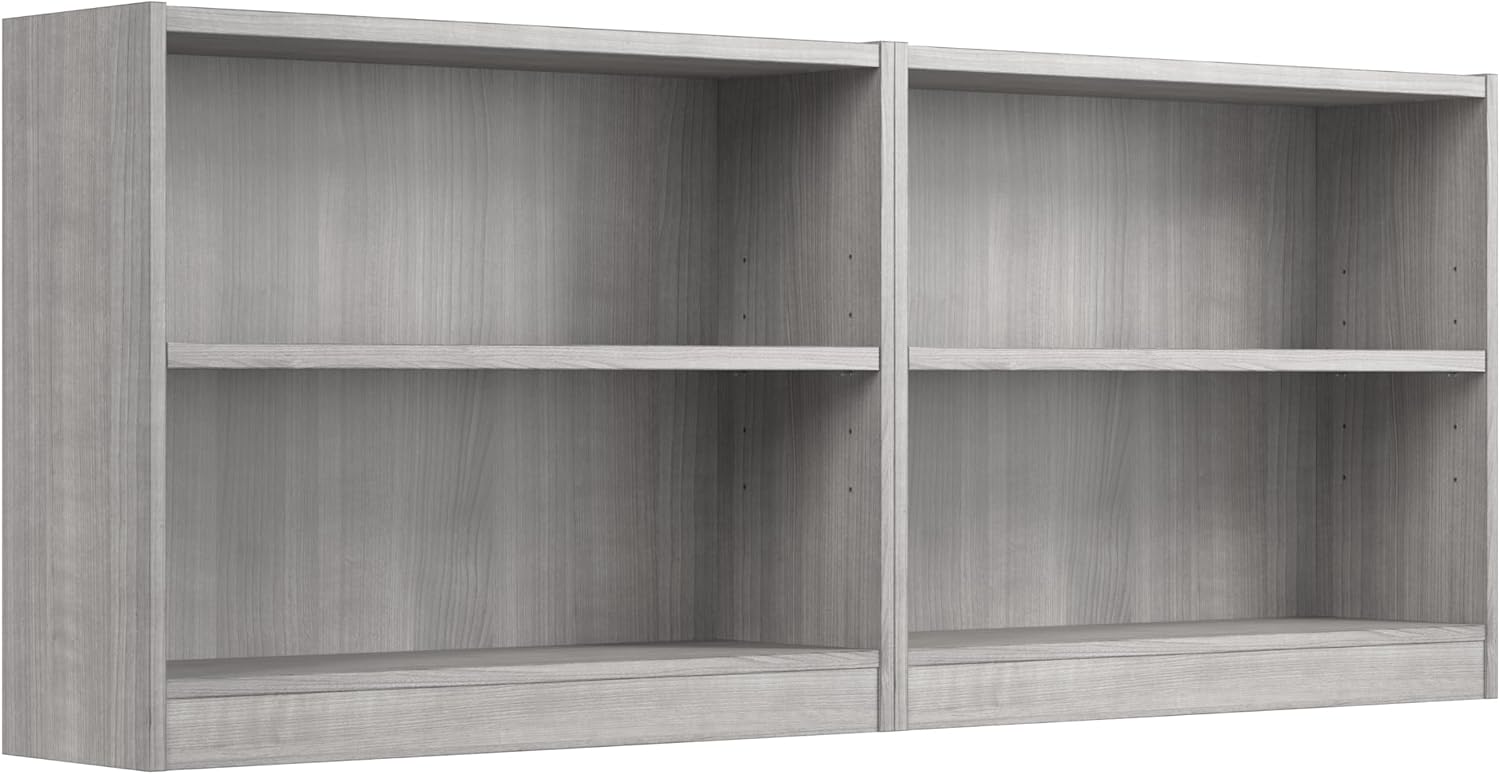 Bush Furniture Universal Small 2 Shelf Bookcase in Platinum Gray - Set of 2, Matching Storage and Display Bookshelves for Home Office or Living Room Organization