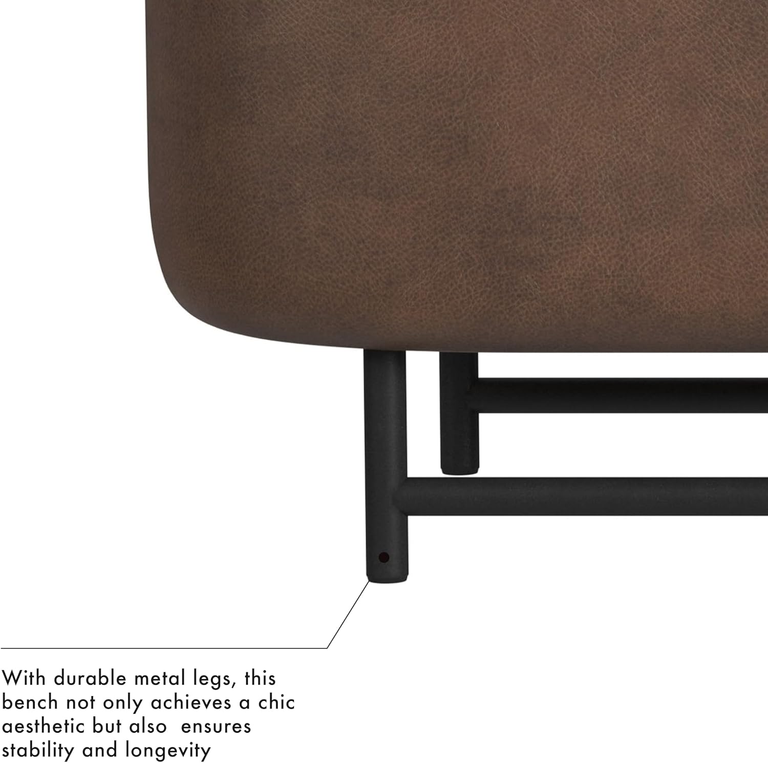 HomePop 46' Ellipse Storage Bench with Metal Legs - Brown Faux Leather