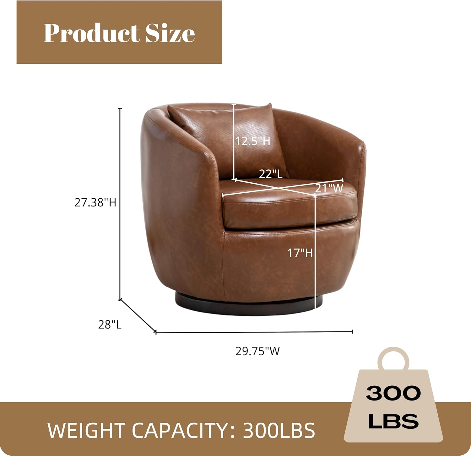Roundhill Furniture Orenza Modern Faux Leather Swivel Barrel Accent Club Chair