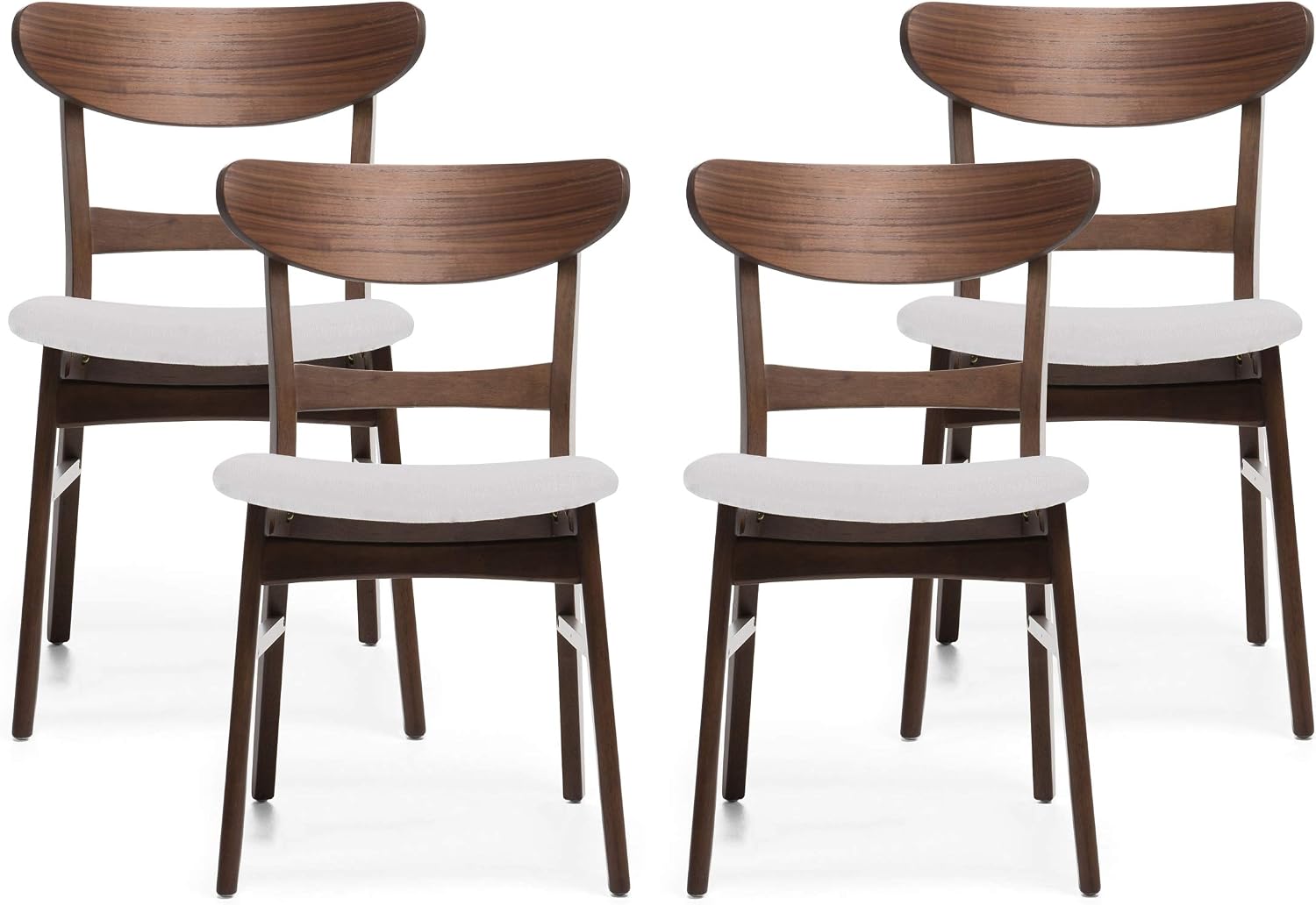 Christopher Knight Home Helen Mid-Century Modern Dining Chairs (Set of 4), Polyester,Rubberwood, Light Beige, Walnut
