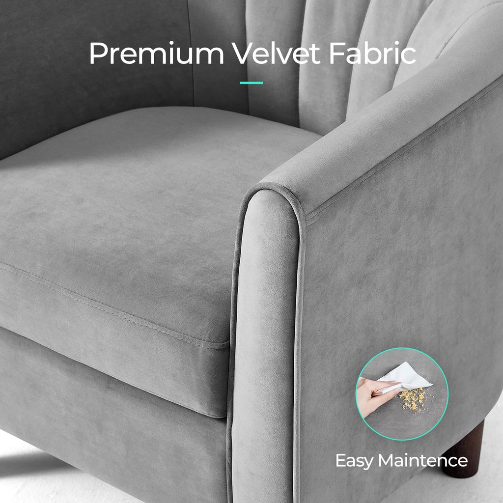 LINSY Accent Chair with Ottoman, Modern Armchair Comfy Barrel Reading Chair with Footrest for Living Room Bedroom Reading Room, Velvet, Light Grey