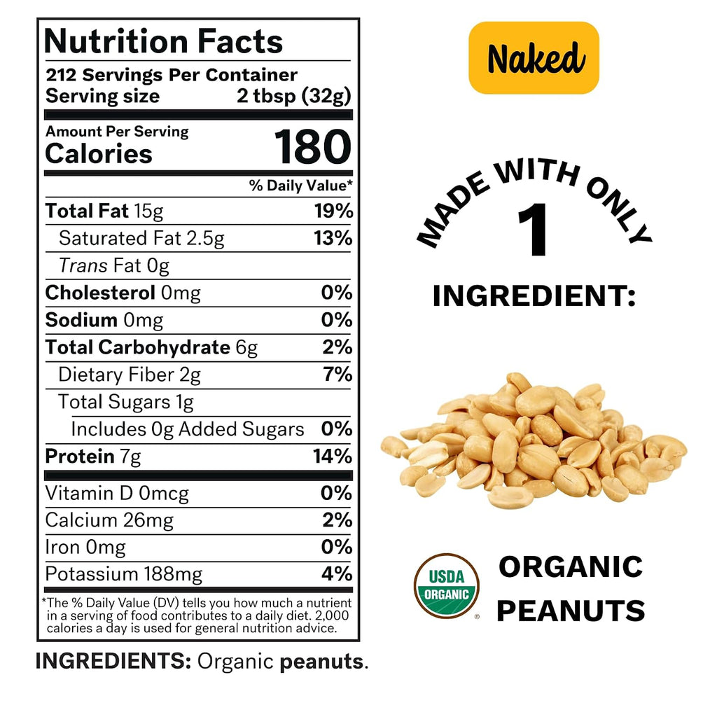 Spread The Love NAKED Organic Peanut Butter (Organic, All Natural, Vegan, Gluten-free, Creamy, Dry-Roasted, No added salt, No added sugar, No palm oil) (15-Pounds)