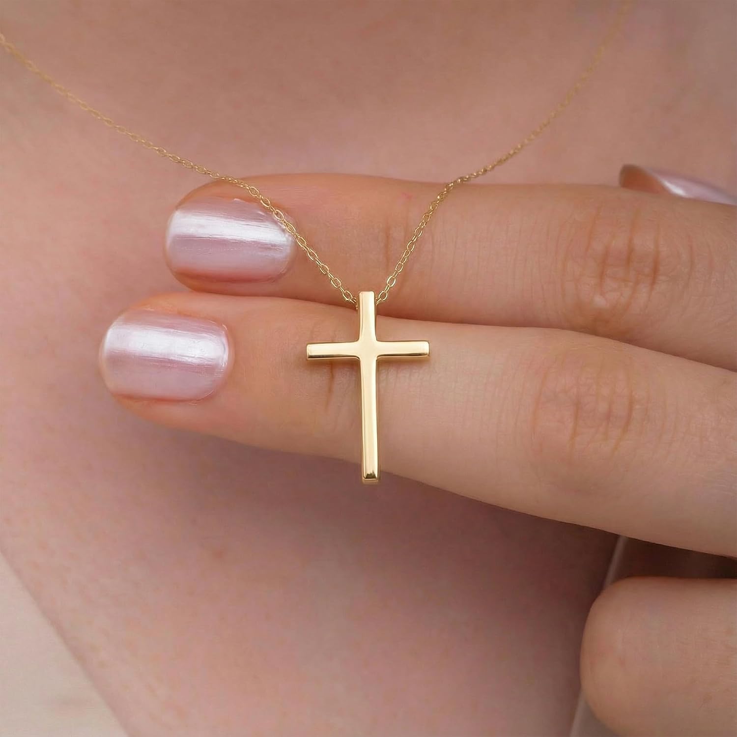 Gelin Dainty Cross Necklace for Women in 14K Solid Gold, 18 Inch Chain