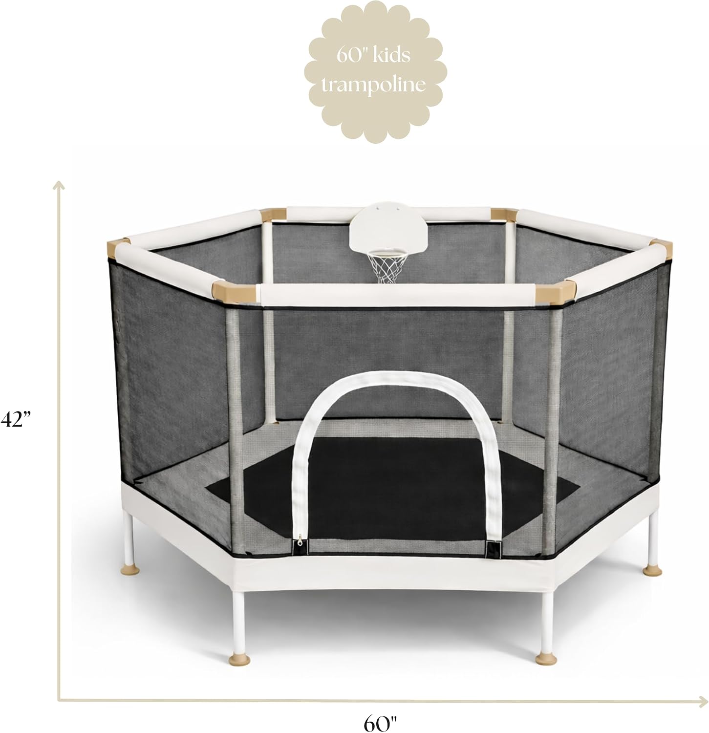 Kids Trampoline, Aesthetic Indoor and Outdoor Toddler Trampoline with Safety Net, Basketball Hoop, 220lb Capacity, Ultra Safe No-Gap Design, Gifts for Boys & Girls