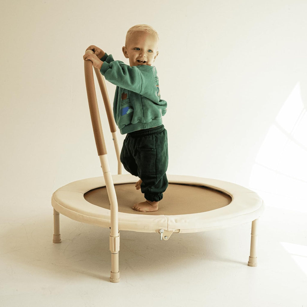 36' Kids and Toddler Mini Trampoline, Aesthetic Indoor and Outdoor Small Baby Trampoline with Removable Handle, Ultra Safe No-Gap Elastic Spring Design