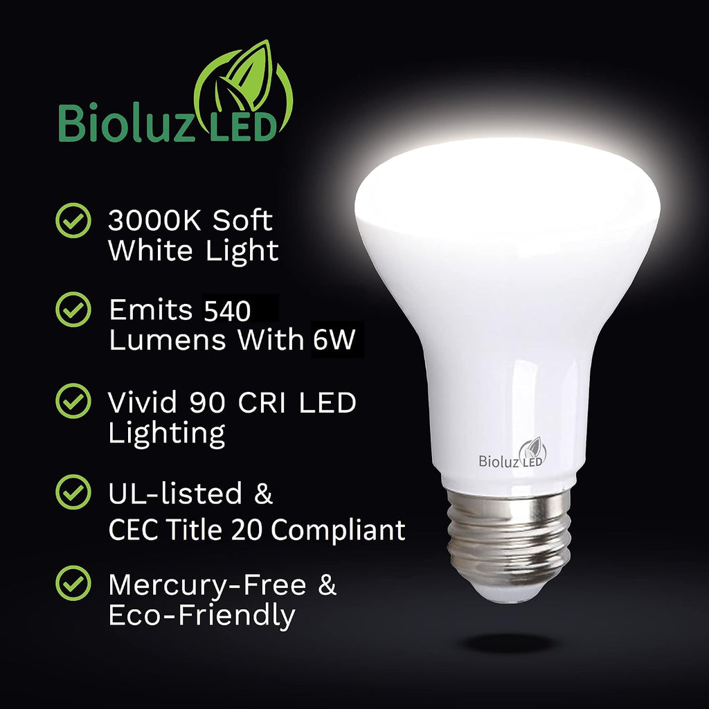 Bioluz LED 60 Pack 90 CRI BR20 LED Bulb 6W=50W 3000K Soft White Dimmable 540 Lumen Outdoor/Indoor Flood Light UL-Listed CEC Title 20 Compliant, (Br20-3K500E)