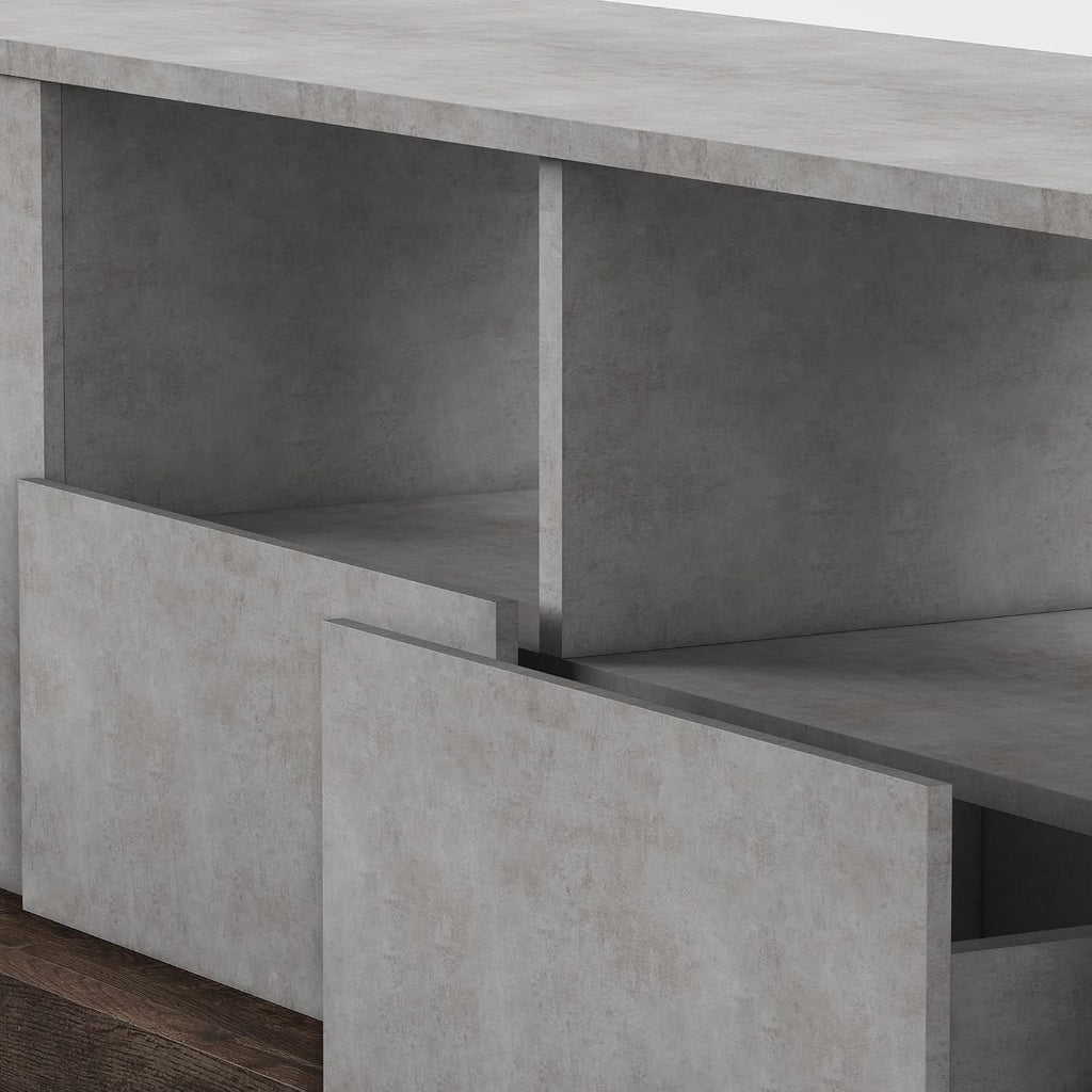 HOMES: Inside + Out Chauncy Contemporary 2 Open Shelves TV Stand with 2 Drawers On Metal Glides, Media Center, for Family Room, Entertainment Room, Entertaining, Movie Night, 71-inch, Gray Concrete