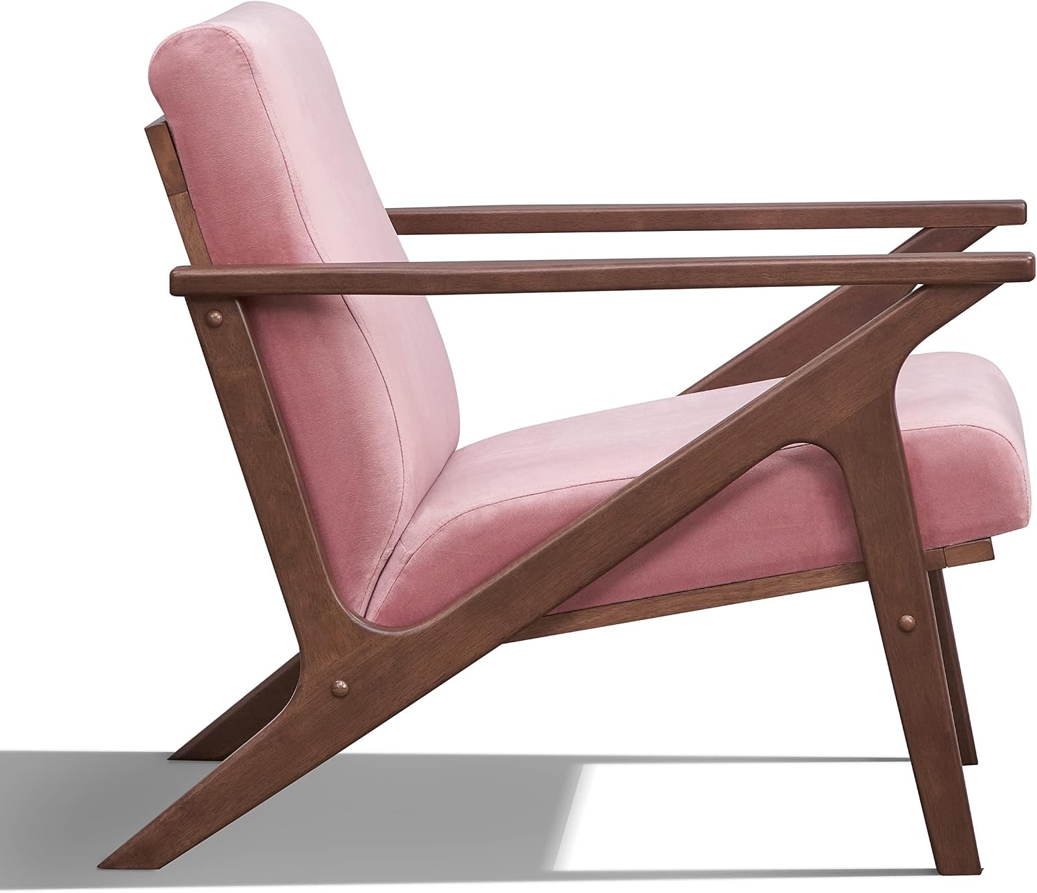 Zola Mid Century Modern Accent Chair Arm Chair: The Perfect Reading, Living Room, and Bedroom Chairs for Modern Home Furniture Use! Solid Wood Frame, Blush Velvet/Walnut