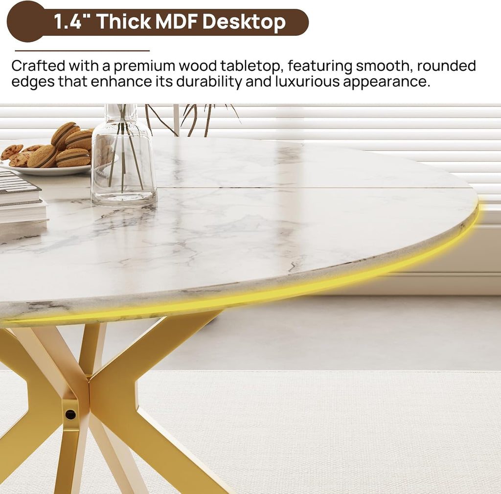 ALBAD 46.4' Round Dining Table, Mid Century Modern Round Dining Room Table for 4-6 with Metal Legs, Easy Assembly Coffee Table, Space-Saving Design for Kitchen and Dining Room