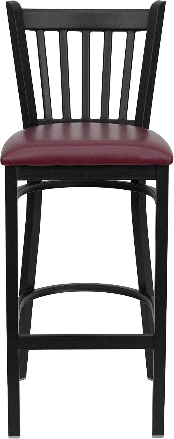 Flash Furniture 2 Pk. HERCULES Series Black Vertical Back Metal Restaurant Barstool - Burgundy Vinyl Seat