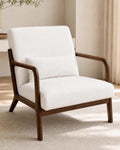 Garvee Mid-Century Chenille Accent Chair, Cozy Reading Chair, Modern Lounge Armchair with Lumbar Pillow, Solid Wood Frame, for Living Room, Bedroom, Office, Beige