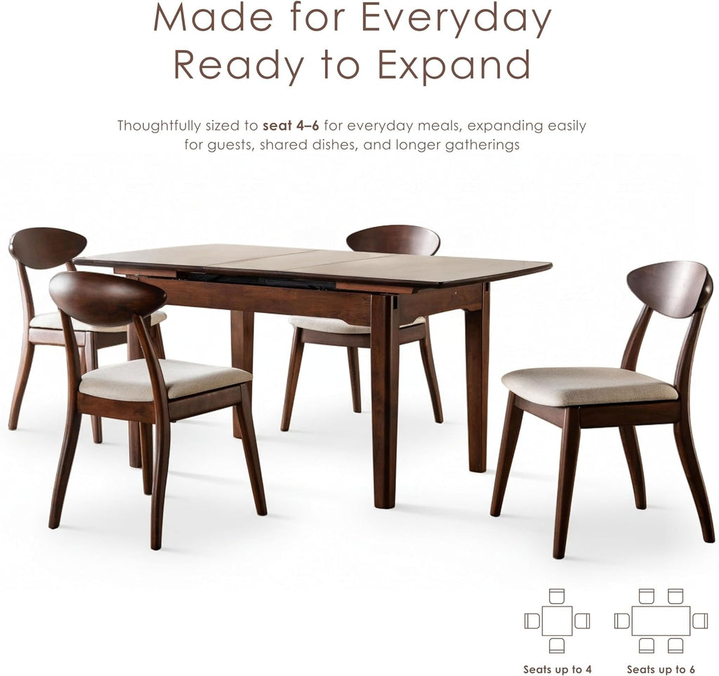 Furniture of America Nazaen Modern Solid Wood 63.9-inch Extendable Rectangular Dining Table with Pop-Up Mechanism, Self-Storing Leaf for Home Kitchen, Dinettes, Rich Walnut