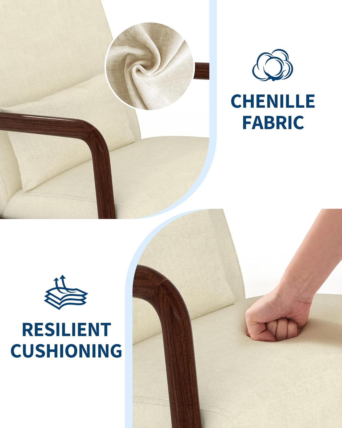 Garvee Mid-Century Chenille Accent Chair Set of 2, Cozy Reading Chair, Modern Lounge Armchair with Lumbar Pillow, Sturdy Wood Frame, for Living Room, Bedroom, Office, Beige