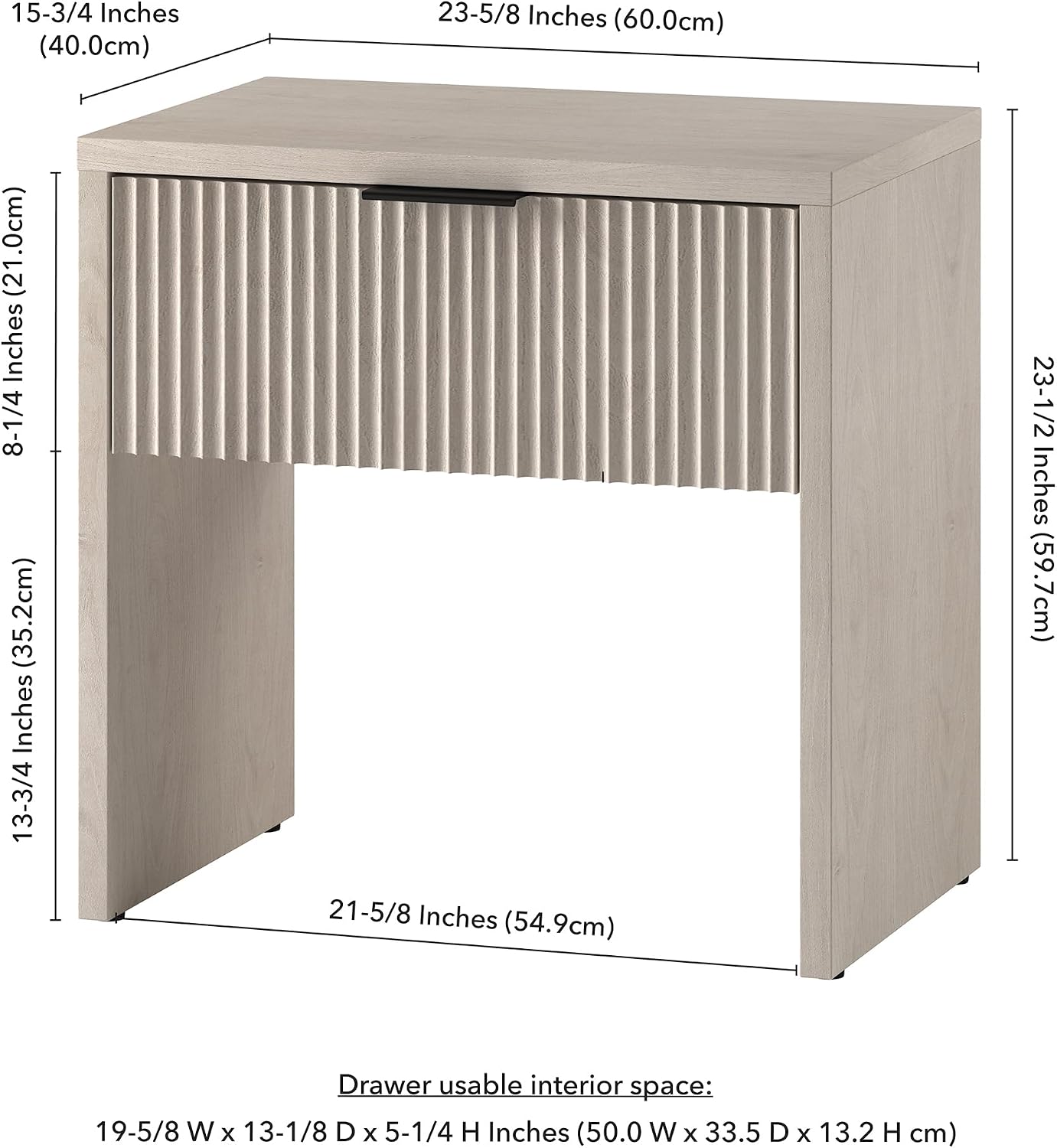Henn&Hart 24' Fluted Modern Wooden Nightstand, Ribbed Side Table with Storage Drawer and Open Storage Space for Bedroom, Living Room, or Home Office, Beech White