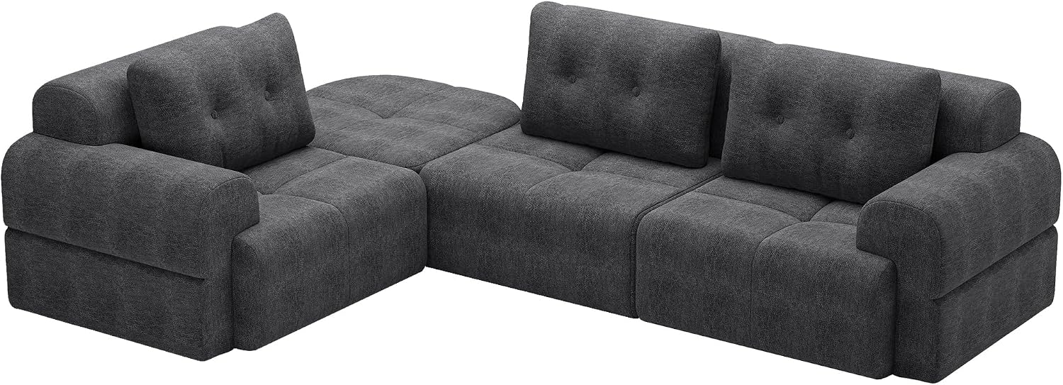 112' Compressed Boneless Sectional Sofa with Movable Ottoman Convertible L Shaped Modular Corner Couch for Living Room - Oversized Cloud Couches W/Tufted Cushions and Deep Seat