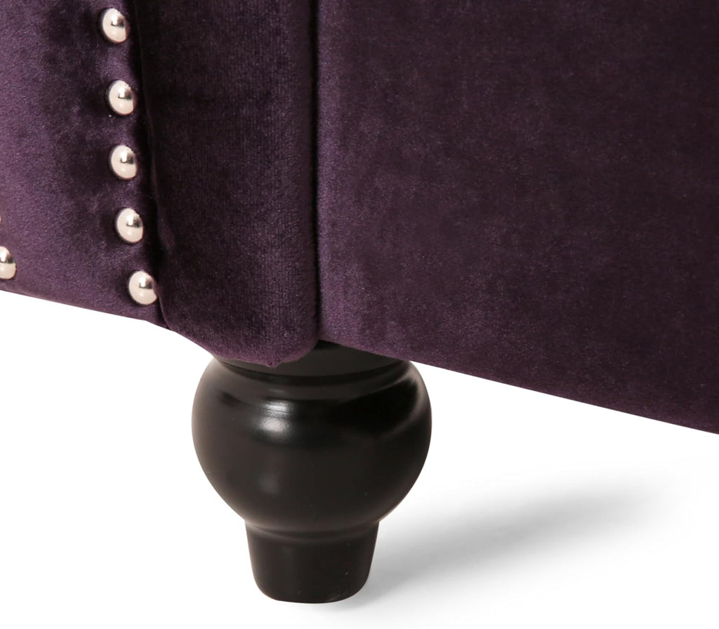 Great Deal Furniture Leila Chesterfield Velvet Club Chair, BlackBerry