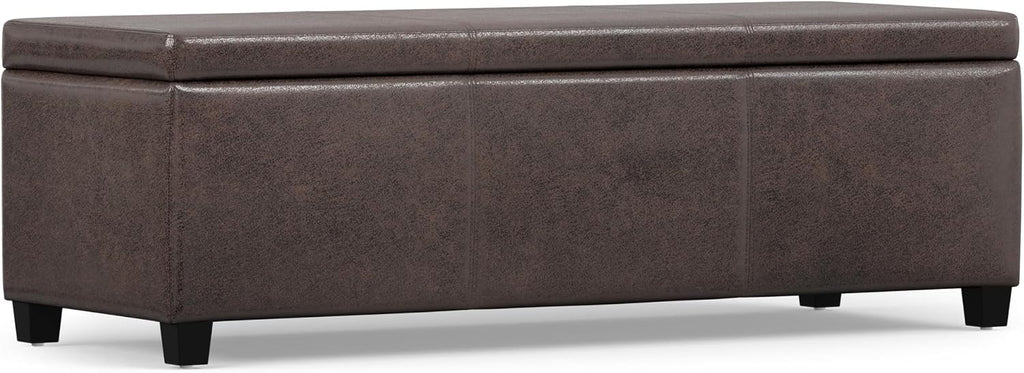 SIMPLIHOME Avalon Storage Ottoman Bench - 48' Wide x 16' High Upholstered Vegan Leather Rectangular Lift-Top Ottoman in Distressed Brown, Contemporary Bench for Living Room with High-Density Foam