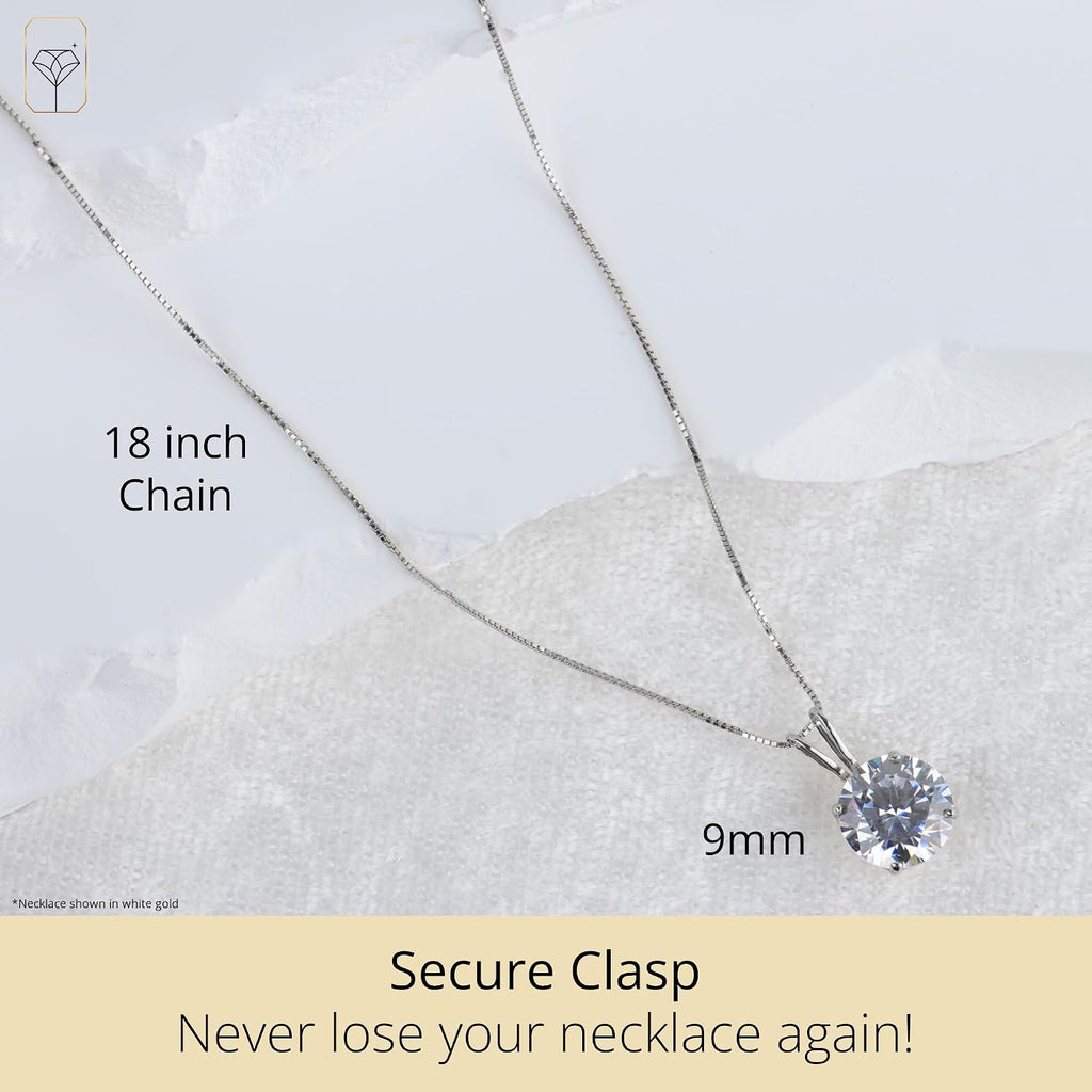 MAX + STONE 14k Gold 8mm Round Solitaire Cubic Zirconia Pendant Necklace for Women with 18 Inch Box Chain