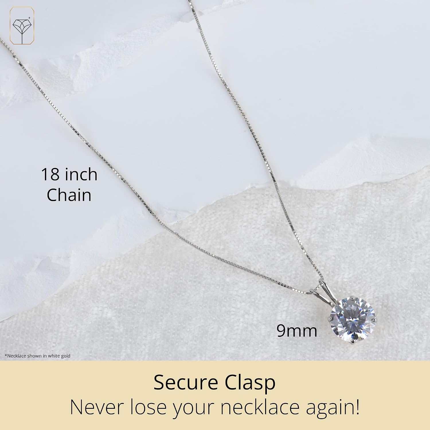 MAX + STONE 14k Gold 8mm Round Solitaire Cubic Zirconia Pendant Necklace for Women with 18 Inch Box Chain