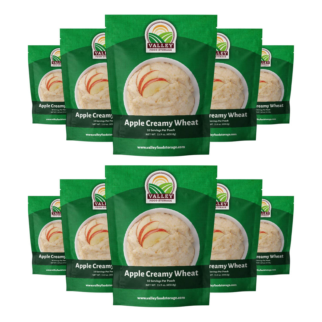 Valley Food Storage Apple Creamy Wheat | 100 Serving Emergency Breakfast Food Supply, 10-Bag Bucket | 25 Year Shelf Life | Survival Meals for Long Term Food Storage, Camping & Prepper Supplies