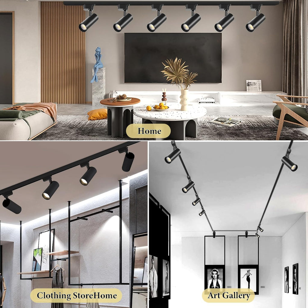 Ultra-Bright Black H Type Track Lighting Kit 6000K Cool White, 12 Heads 20W 2400lm with 13.1FT Track Rails, Dimmable Plug in LED Track Lights Modern Indoor Spotlight Fixture