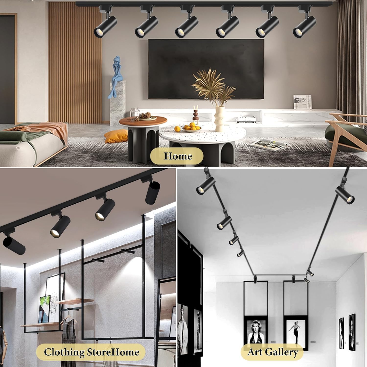 Ultra-Bright Black H Type Track Lighting Kit 6000K Cool White, 12 Heads 20W 2400lm with 13.1FT Track Rails, Dimmable Plug in LED Track Lights Modern Indoor Spotlight Fixture