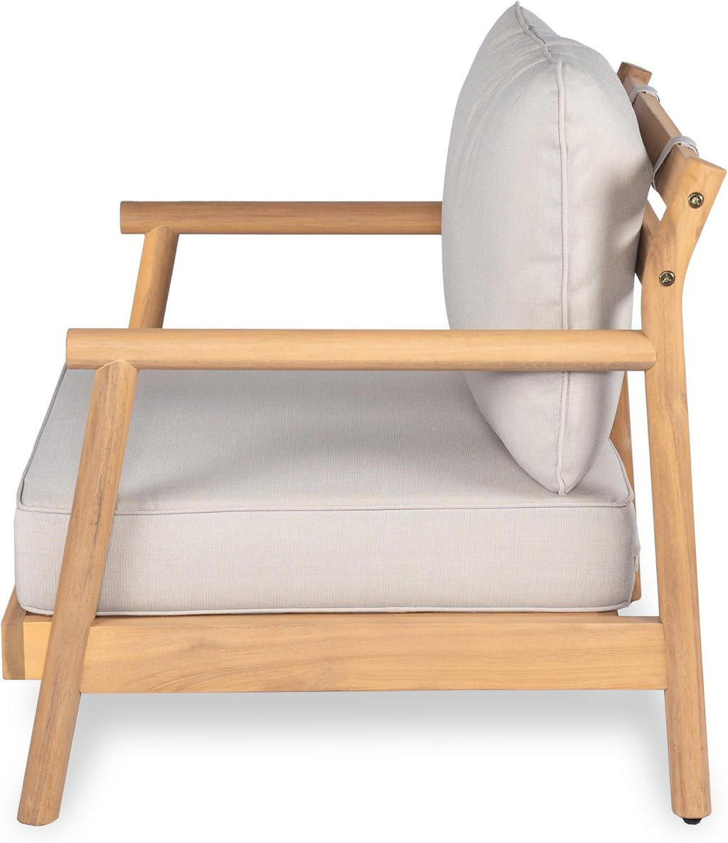 Christopher Knight Home Jorine Outdoor Club Chairs Set of 2, Acacia Wood Accent Chair, Wooden Armchair with Cushions, Open Back Comfy Seating Louge Single Sofa for Backyard Garden Balcony, Teak+Beige