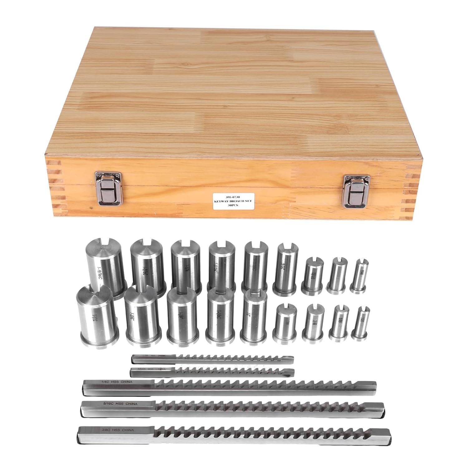 Keyway Broach Set Rectangular Spline Broaching Kit with 5 Broaches 18 Bushings and 7 Shims 30pcs for Metalworking Cutting Tools for Lathe Keyway