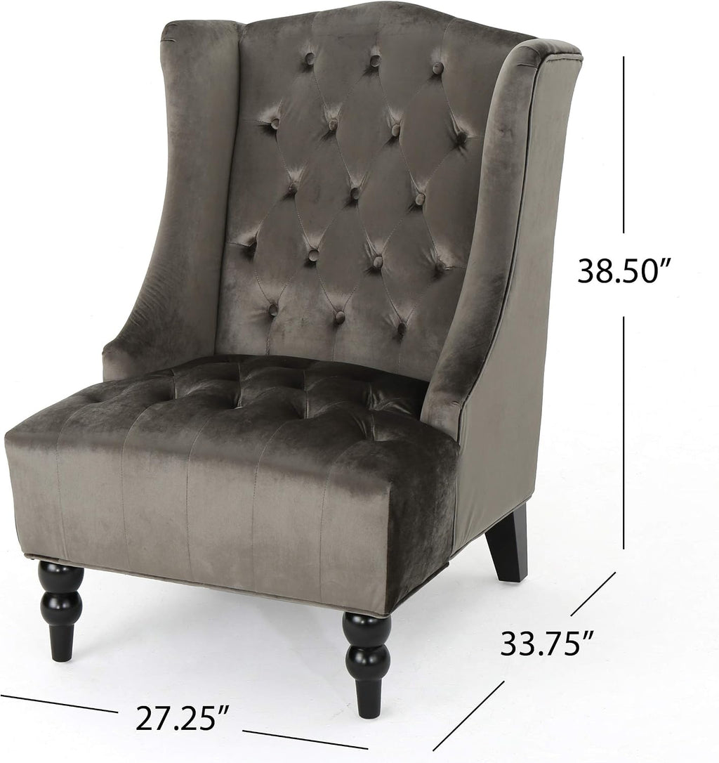 Christopher Knight Home Toddman High-Back Velvet Club Chair, Grey