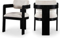 Meridian Furniture Sacha Collection Art Deco Dining Chair, Solid Fluted Wood, 22.5' W x 22' D x 31' H, Set of 2 (Beige, Black Finish, Linen Textured Fabric)