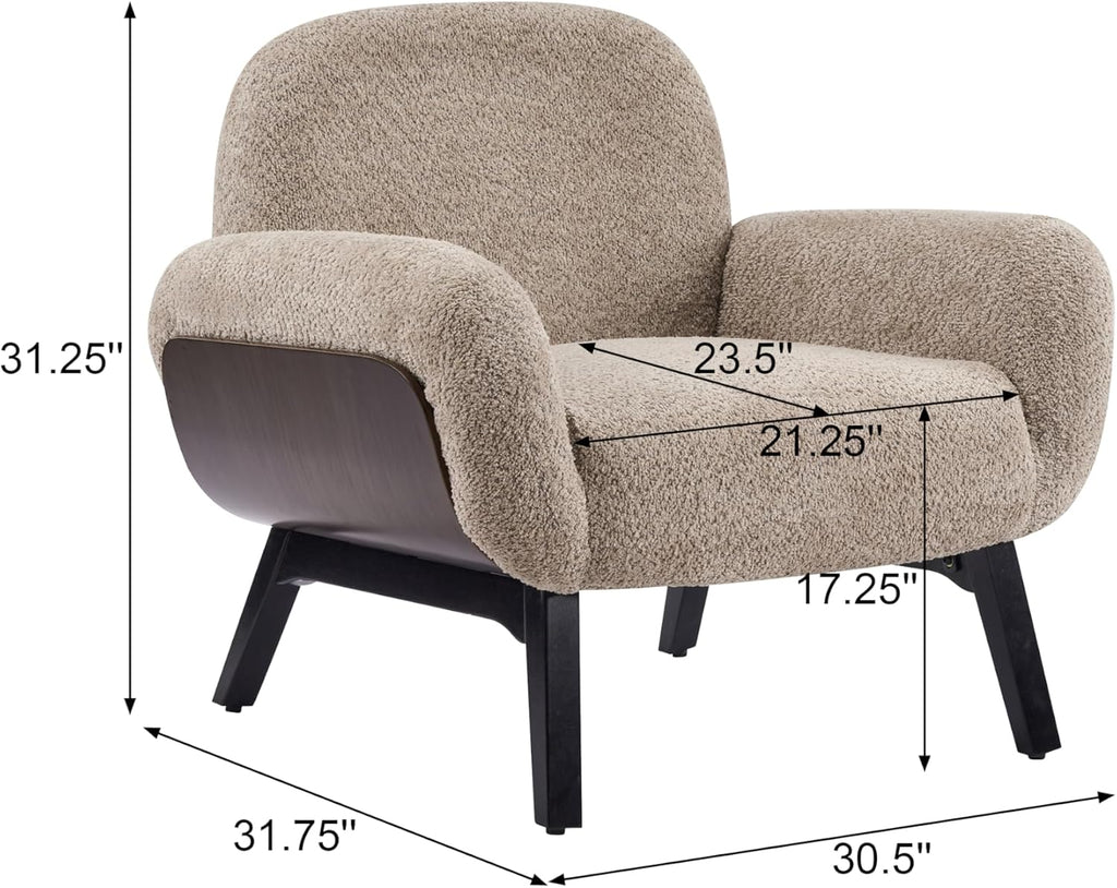 Christopher Knight Home Audrey Boucle Upholstered Accent Chair, Living Room Low Profile Armchair, Solid Wood Comfy Reading Chair, Modern Single Lounge Sofa, Light Camel