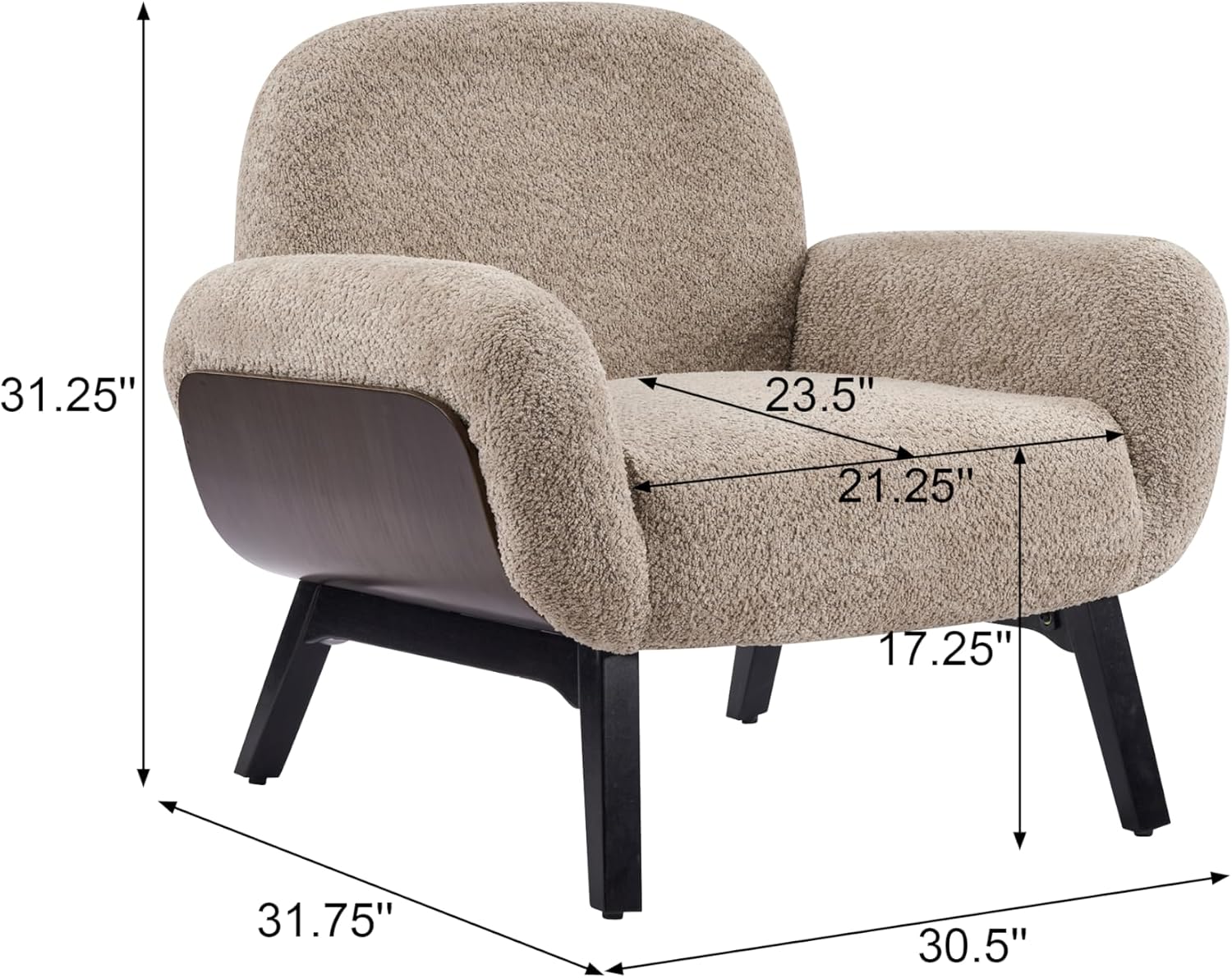 Christopher Knight Home Audrey Boucle Upholstered Accent Chair, Living Room Low Profile Armchair, Solid Wood Comfy Reading Chair, Modern Single Lounge Sofa, Light Camel