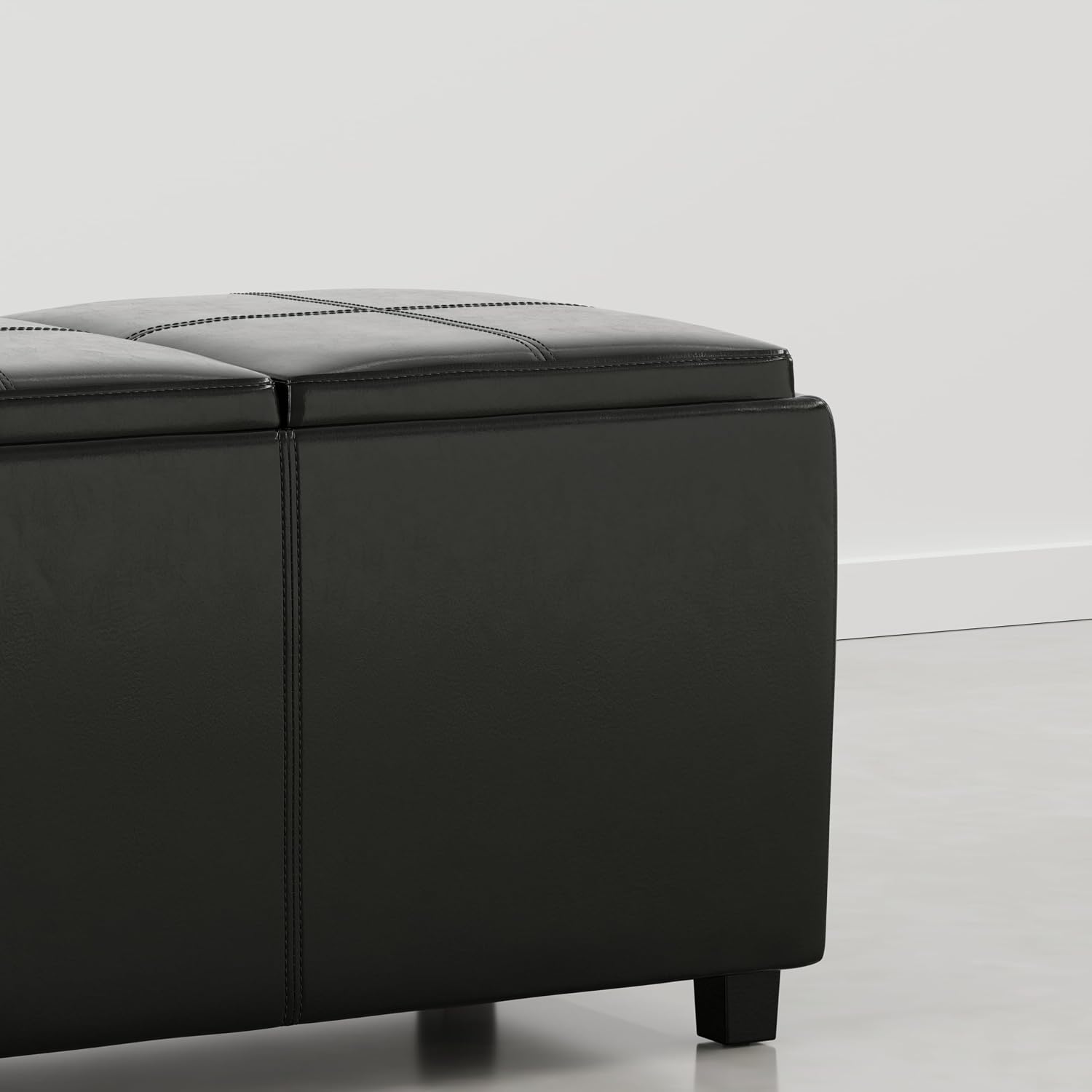 SIMPLIHOME Avalon Storage Ottoman - 42 inch Wide Upholstered Vegan Leather Rectangular Flip-Top Ottoman in Carbon Black, Contemporary Storage Coffee Table Ottoman for Living Room with Hidden Storage