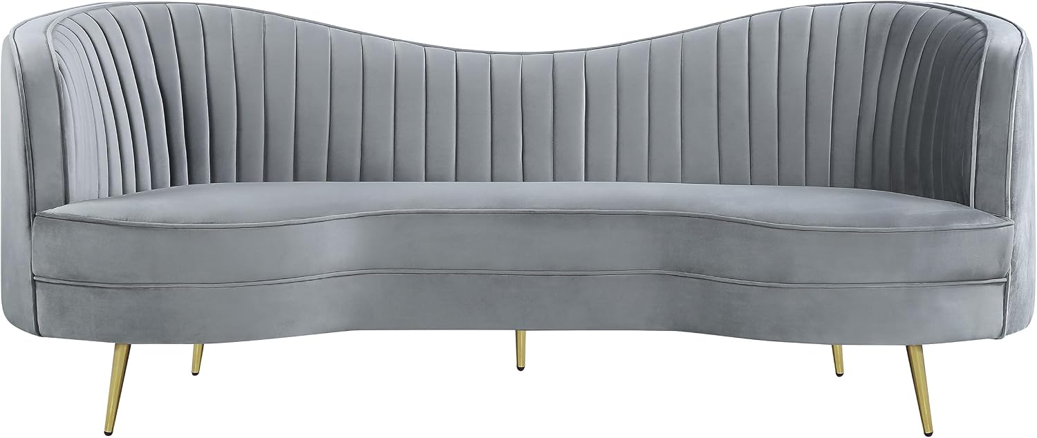 Coaster Home Furnishings - Sophia - Velvet Fabric Upholstered Channel Tufted Stationary Sofa with Inverted Camel Back - Contemporary - Living Room - Gray - 506864