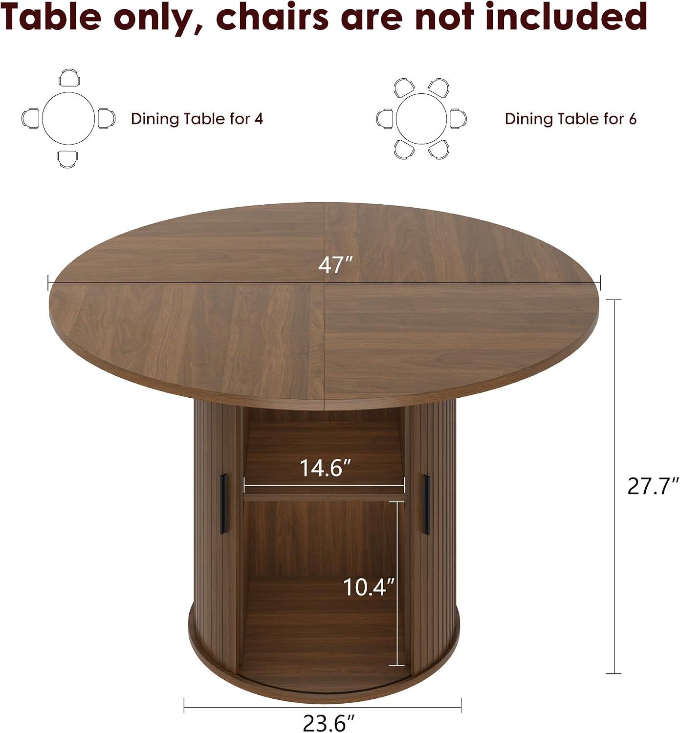 Garvee 47 Inch Round Dining Table for 4, Kitchen Table Dinner Table with 2-Layer Storage Shelf and Wood Slide Door for Home Dining Room Living Room